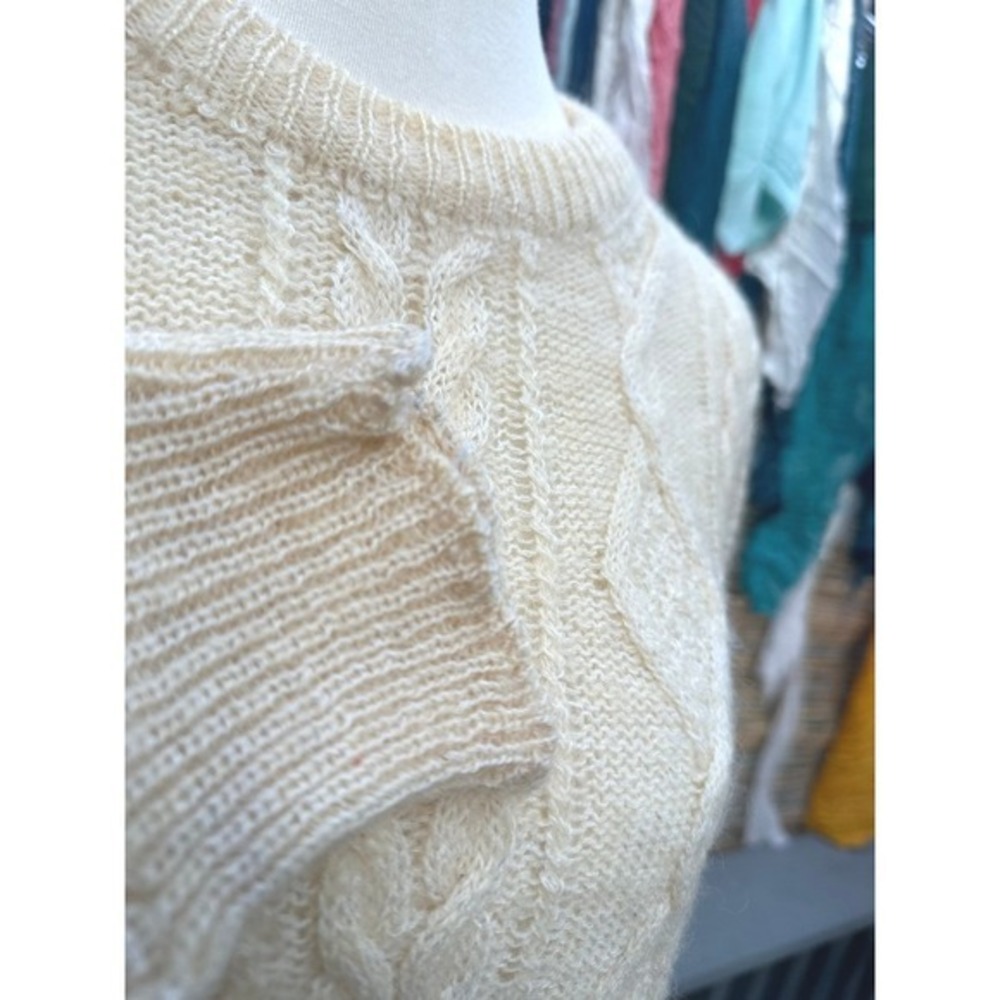 Vintage Cream Aran Cable‎ Knit Sweater L Unisex Cottagecore Old Money 80s 90s - Picture 3 of 11